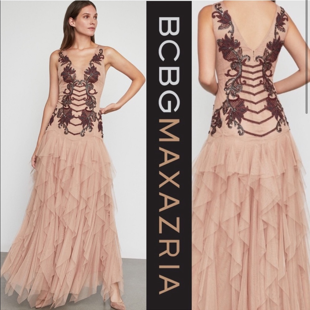 Bcbgmaxazria floral embroidered tulle gown